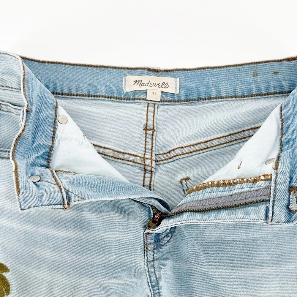 MADEWELL- High-Rise Denim Shorts: Sun Embroidered Edition Raw Edge